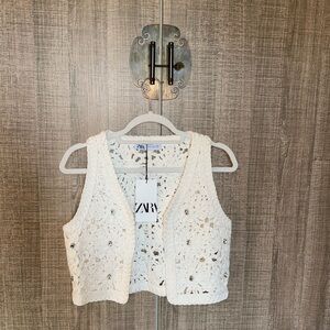 Zara Crochet Knit Vest With‎ Rhinestones
